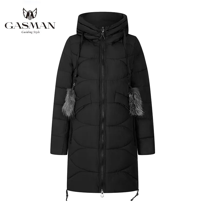GASMAN 2022 Winter Women Brand Coat Jacket Down Medium Length Winter Women Hooded Warm Parka Fox Fur Women Outerwear Coats 18821