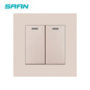 SRAN Wall Light switch 2gang 1/2way 16A 86mm*86mm white/black/gold/gray flame retardant pc panel with  iron plate rocker switch