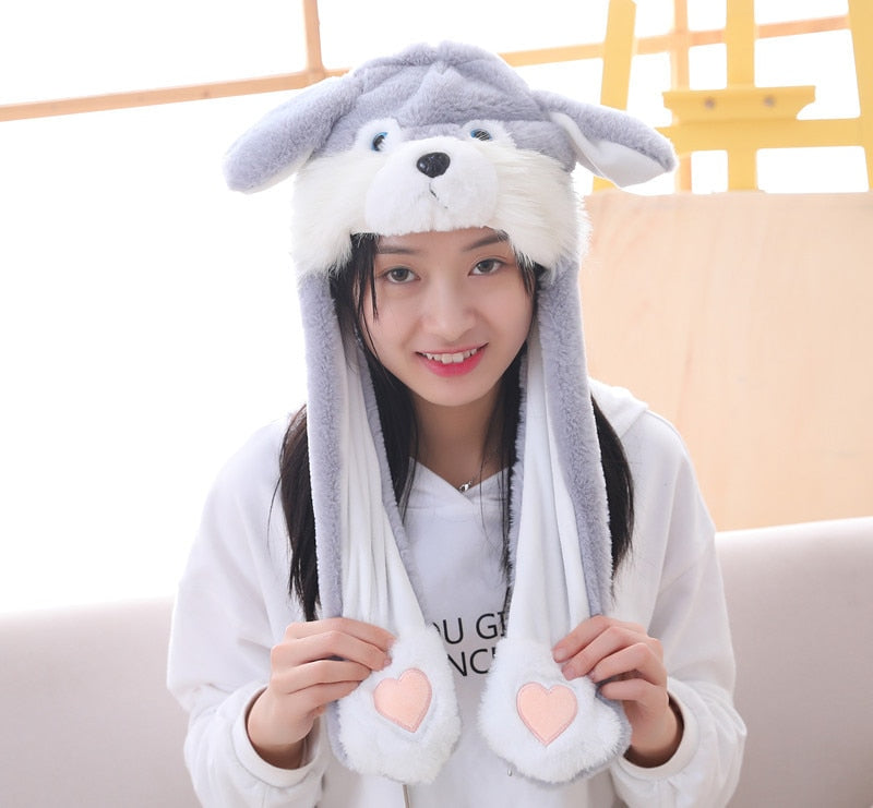 Animal Cartoon Unicorn Girls Unicorn Hat Winter Women Hats Plush Moving Rabbit Ears Hat Children&