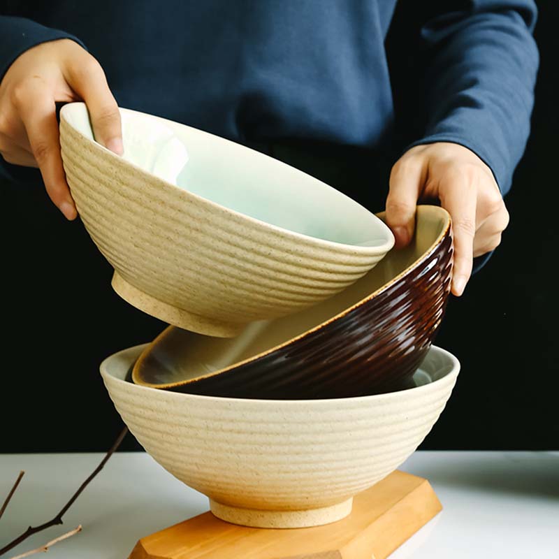 FANCITY Japanese kiln turned ceramic ramen bowl, large soup noodle bowl, household beef noodle bowl, instant noodle bowl, fruit