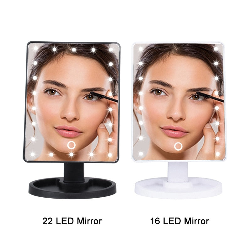 LED Makeup Mirror Illuminated Cosmetic Table Mirror With Light for Make Up Adjustable Light 16/22 Touch Screen Eyelash Brush