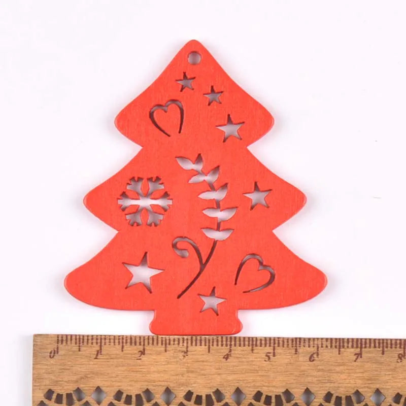 5pcs+1m hemp rope Christmas Tree Ornament Wooden Hanging Pendants Christmas tree snow angel Star Christmas Decorations for Home