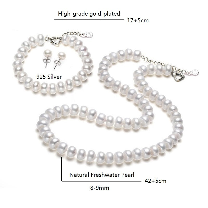 Pearl Jewelry Sets Genuine Natural Freshwater Pearl Necklace Bracelet 925 Sterling Silver Earrings For Women Gift 2021 Trend