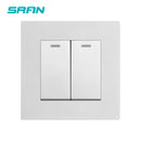 SRAN Wall Light switch 2gang 1/2way 16A 86mm*86mm white/black/gold/gray flame retardant pc panel with  iron plate rocker switch