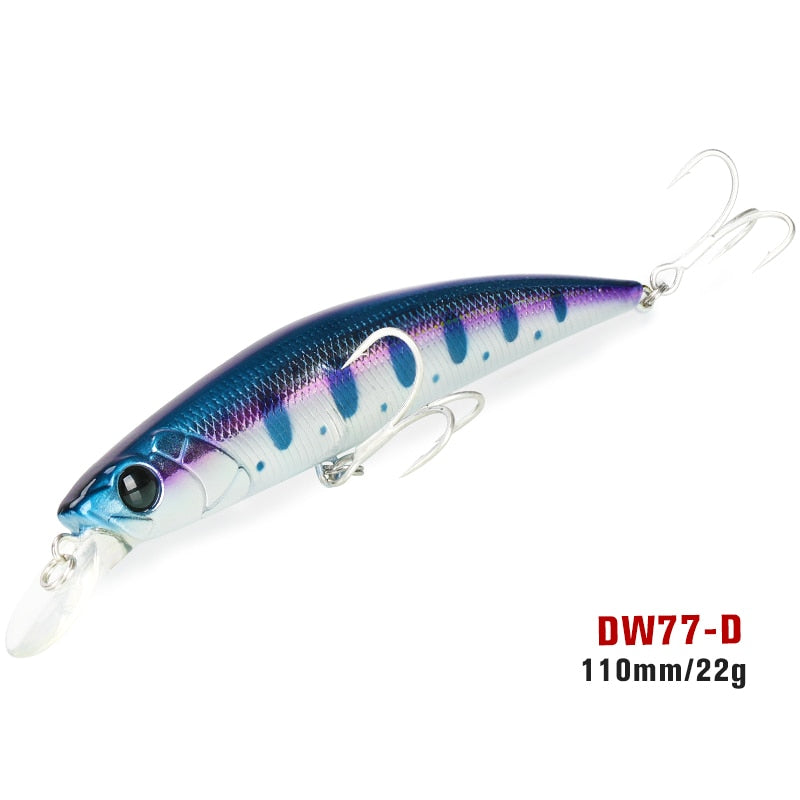 TSURINOYA 110S Long Casting Sinking Minnow Saltwater Fishing Lure DW77 110mm 22g Large Trout Pike River Lake Hard Baits Jerkbait