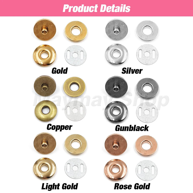 10sets/lot 17mm Magnetic Snap Round Button Purse Leather Fasteners Clasp For Purse Bag Wallet Notebook Craft Parts Accessories