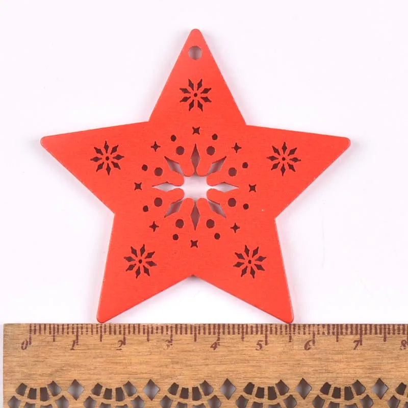 5pcs+1m hemp rope Christmas Tree Ornament Wooden Hanging Pendants Christmas tree snow angel Star Christmas Decorations for Home