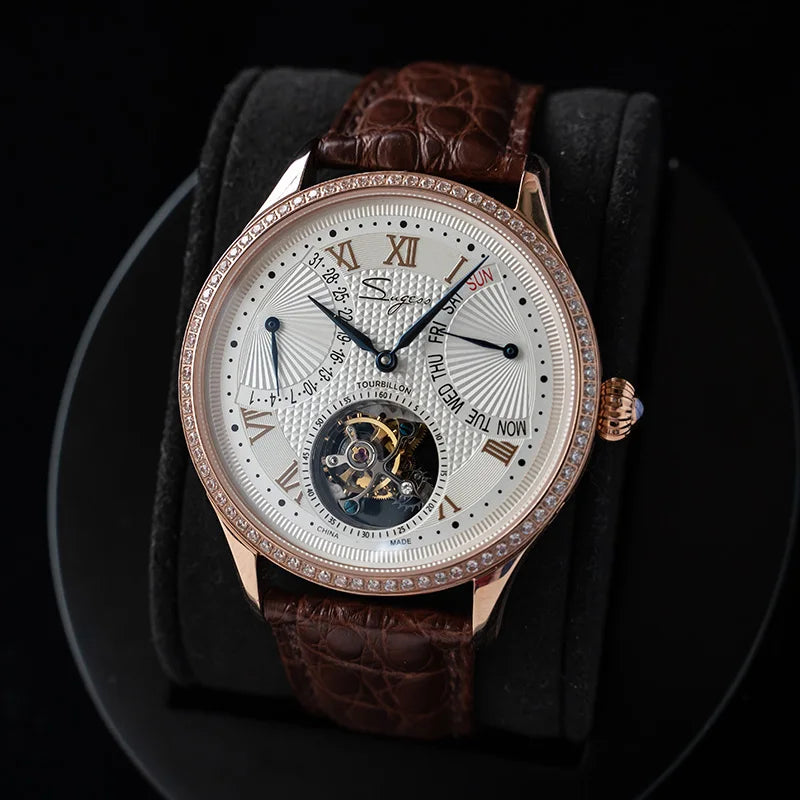 Sugess Tourbillon Function Movement Mechanical Men Watch Business Top Wristwatchs Leather Strapgift Fashional Mechanical Watches