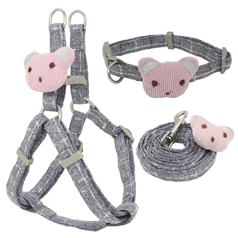 Soft Dog Harness Leash Collar Set Adjustable Cartoons Bear Dog Harness for Small Medium Pets Cat Collar Leash Outdoor Walking