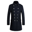 Navy blue wool coat business casual brand clothing 2019 winter luxury high quality thick warm double row button men's slim coat