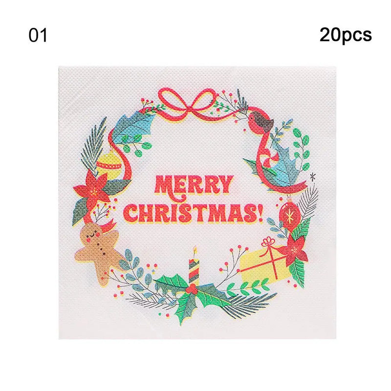 20PCS Lunch Paper Home Decorations Decor Tissue Bathroom Tissue Christmas Paper Napkins Xmas Decor Serviette Disposable Napkins