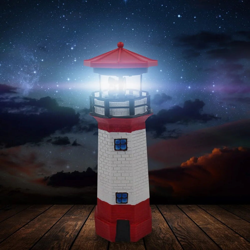 Lighthouse Shape Solar LED Light Garden Fence Yard Outdoor Decoration Smart Sensor Beacon Rotating Lamp
