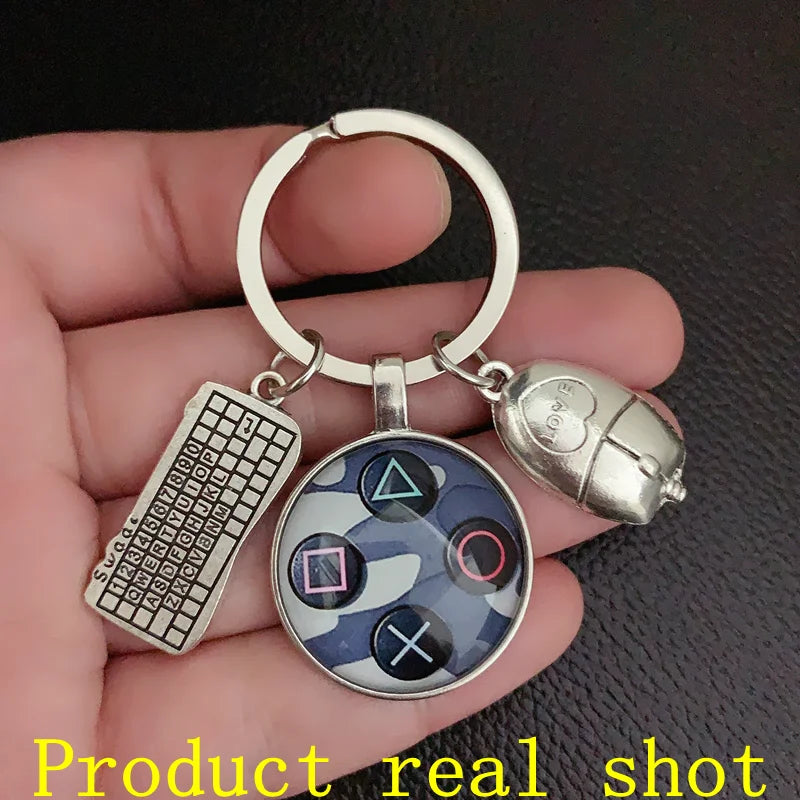 Popular brand game controller photos Keychain weird boyfriend gift jewelry glass convex round dome keychain, quality keychain.