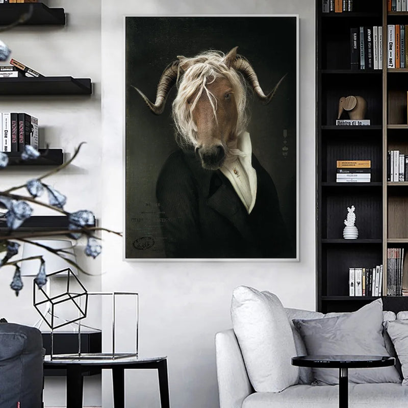 Retro Goat Canvas Art Posters And Prints Earl of the Animals Classical Paintings On The Wall Art Picture Home Decoration Cuadro