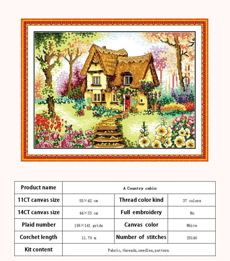 Leisurely Cabin House Scenery Patterns Counted 11CT 14CT Cross Stitch Sets DIY Cross-stitch Kit Embroidery Needlework Home Decor