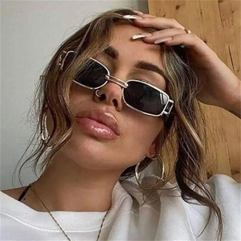 Vintage Rectangle Steampunk Sunglasses Women Men Luxury Brand Clear Lens Small Frame Square Sun Glasses 80s Shades 2021 Trendy