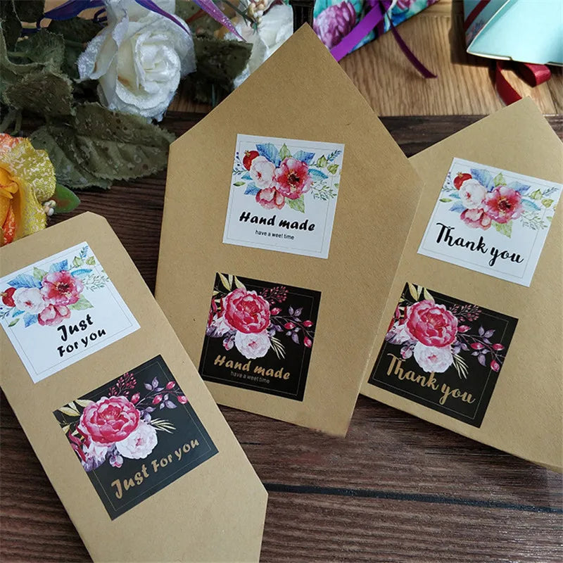 100pcs/lot Round Flower Square just fory you thank you Self-adhesive sealing hand made Gift Bag Decorate Stickers