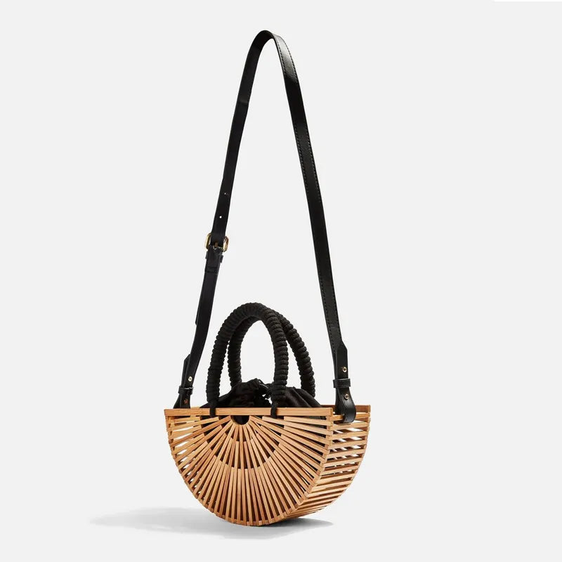 Ancient style creative fashion bamboo woven bag one shoulder Crossbody rattan woven bag outdoor beach bag environmental bag