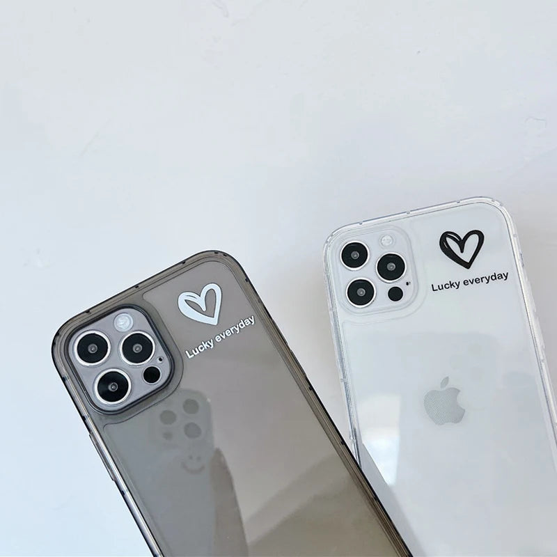 Simple Cute Love Heart Transparent Phone Case For iPhone 11 12 Pro X XR XS Max 7 8 Plus SE 2020 Shockproof Soft Silicone Cover