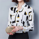 Women Blouse Shirt 2022 Spring Elegant Long Sleeve Print V-Neck Chiffon Blouse Female Work Wear Shirts Tops Plus Size