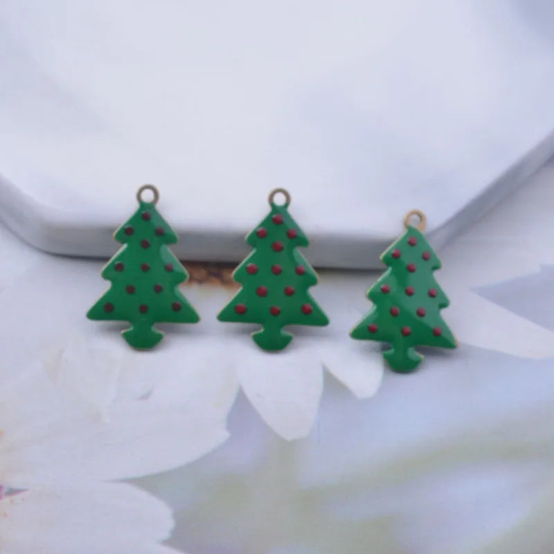 20pcs Copper Both Side Enamelled Christmas Tree Snowman Elk  Gingerbread Man Charms DIY Earring  Bracelet Accessories