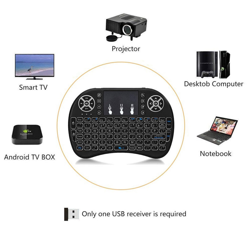 3 Colors Backlit i8 Mini Wireless Keyboard 2.4ghz English Russian 3 Colour Air Mouse with Touchpad Remote Control Android TV Box