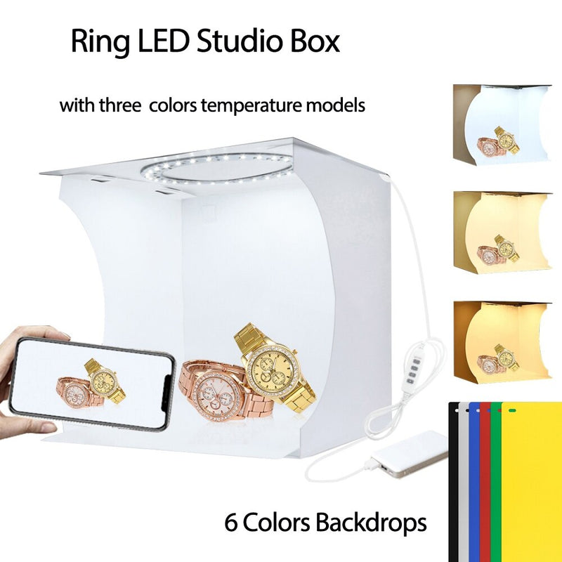PULUZ 20cm Mini Studio Light Box LED Studio Panel Photo Shooting Tent 6 Backgrounds Shadowless Lightbox Kit Photography Soft Box
