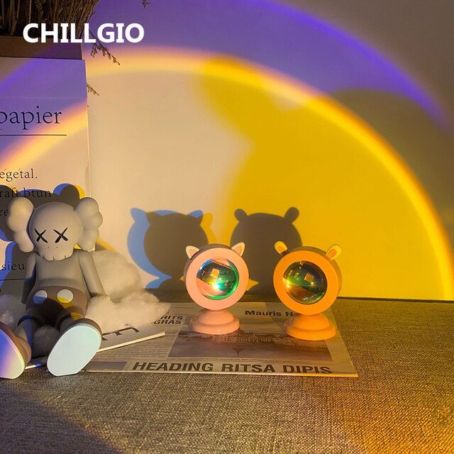 CHILLGIO Mini Sunset Light Atmosphere Ins Projector Photo LED Rainbow Dawn Table Lighting Room Decor Portable USB RGB Night Lamp