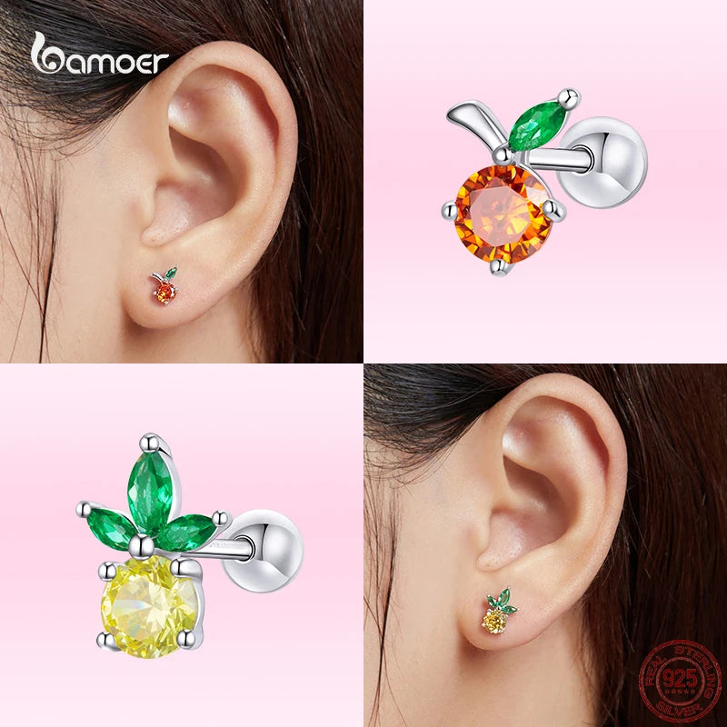 Bamoer 925 Sterling Silver Summer Drinks Sweet Heart Fruit Ice Creams Piercing Earrings for Fashion Women Fine Jewelry 1 Piece