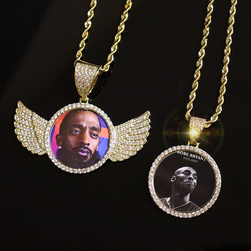 D &amp; z medalhões de memória personalizados, pingente sólido com corrente de tênis, joias de hip hop, corrente de zircônio cúbico personalizada para presente