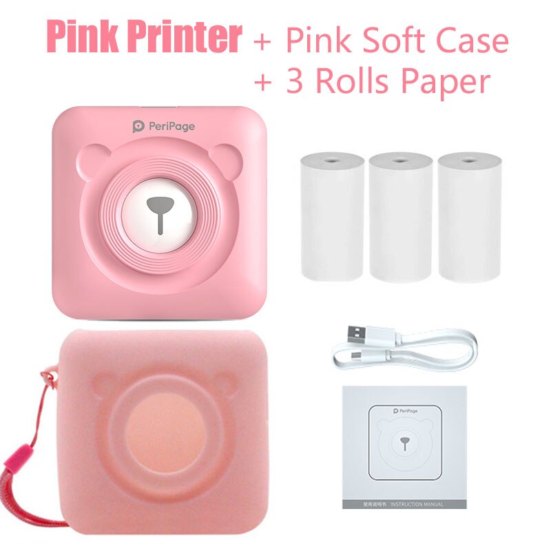 Peripage A6 MIni  Photo Printer Portable Thermal  Pocket  Printer Inkless 203dpi  Wireless Bluetooth PC IOS Android Soft Case