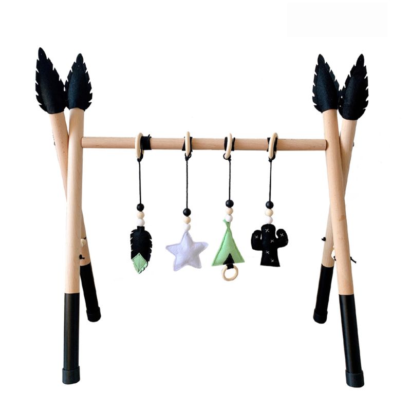 1Set Nordic Style Baby Gym Play Nursery Sensory Ring-pull Toy Wooden Frame Infant Room Toddler Clothes Rack Gift Kids Decor