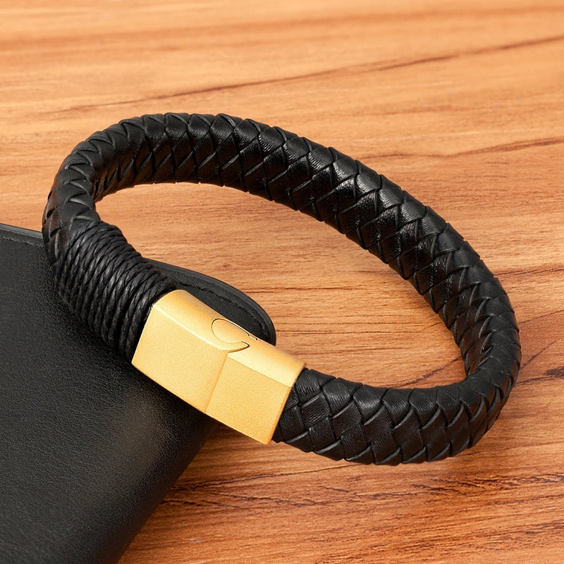 XQNI Handmade Rope Winding Stainless Steel Men's Leather Bracelet Multi-size Multi-color Selection Men's Classic Custom DIY Size