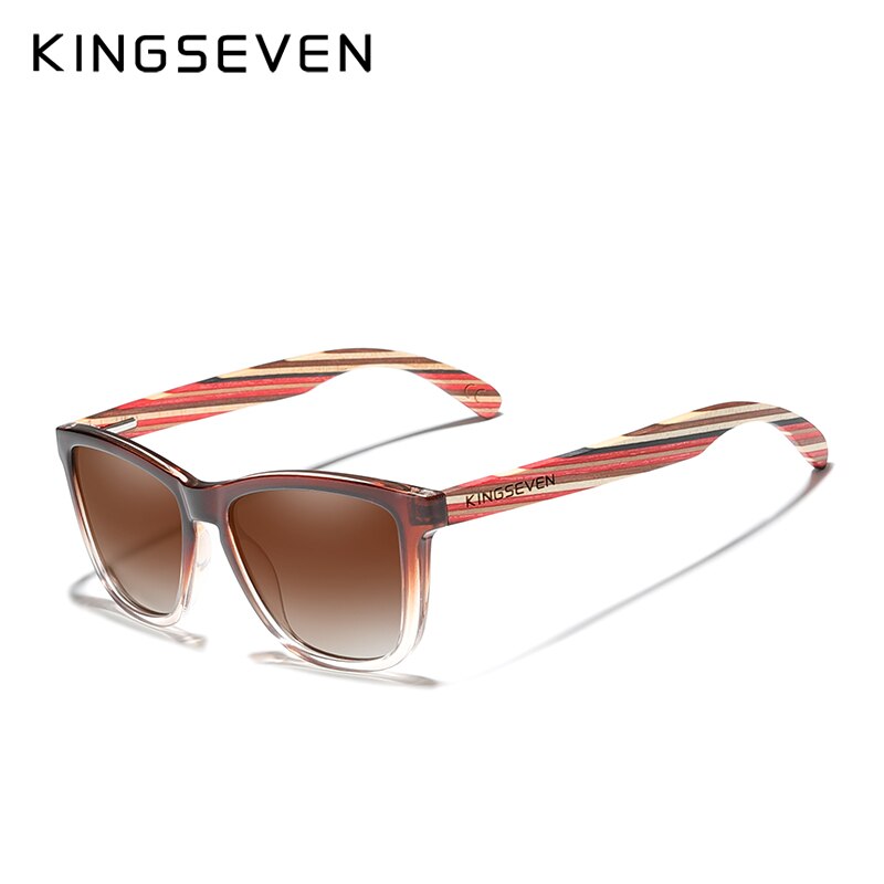 Genuine KINGSEVEN New Fashion Trend Design Women Sunglasses Men Gradient Multi Color Natural Wood Mirror Lens Sun Glasses Oculos