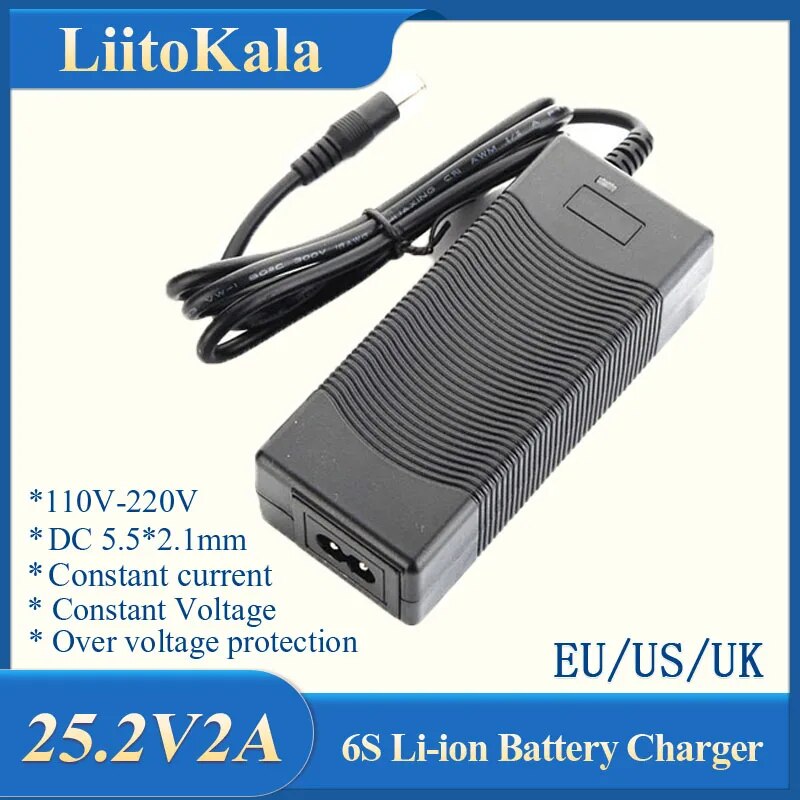 1-5pcs LiitoKala 6S 25.2V 2A 24V Battery pack Power Supply lithium Li-ion batterites Charger AC 100-240V Converter Adapter