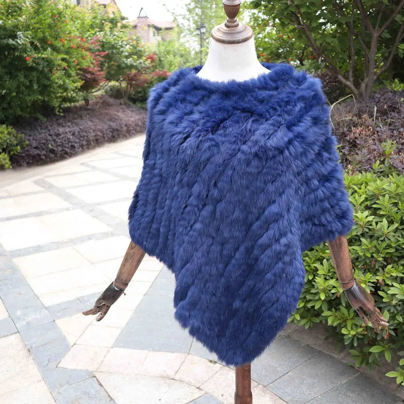 ZDFURS * Winter Hot Sale Knitted Natural rabbit fur Poncho Fashion Rabbit Fur Shawl Genuine Rabbit Fur warps Women  Fur Poncho