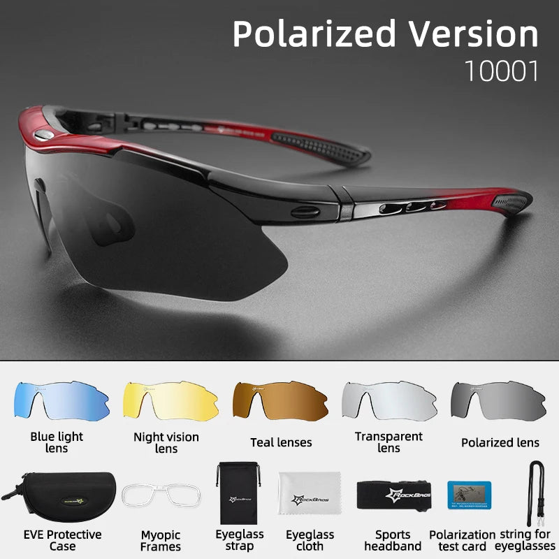 ROCKBROS Polarized Sports Glasses Men Sunglasses Road Cycling Glasses Mountain Bike Glasses Goggles Eyewear 5 Lens MTB Glasses