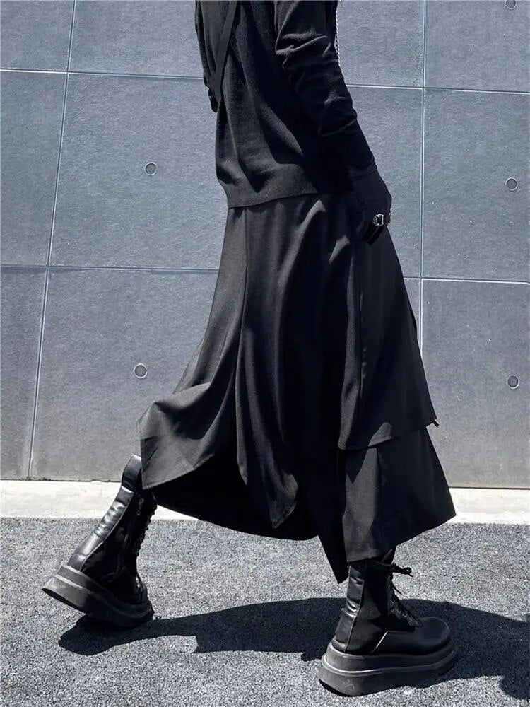 Yamamoto wind loose culottes dark false two personality small eight points trousers wide leg casual trousers male