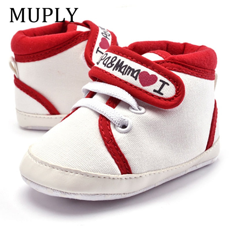 0-18M Baby Mocassins Infant Toddler Baby Boys Girls Print Letter Love PAPA&MAMA Soft Sole Canvas Sneaker Anti-Slip Newborn Shoes