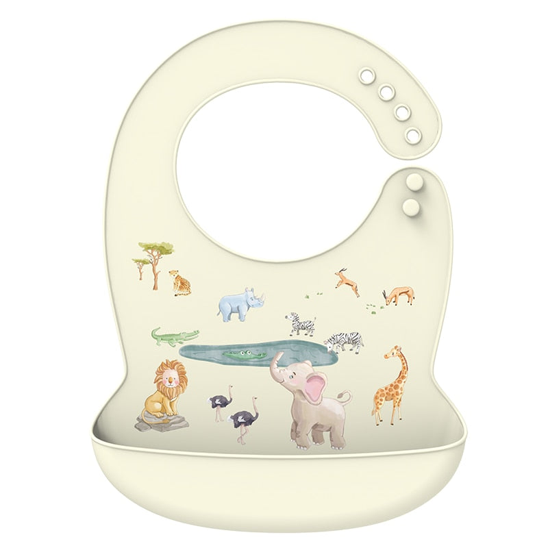 LOFCA 1pc Animal Cartoon Silicone Waterproof Bib Food Grade BPA&amp;PVC Free Silicone Soft Baby Bib Adjustable Easy Wash and Clean