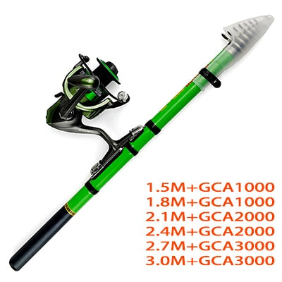 Fishing Rod and Reel Set Carbon Telescopic Fishing Rod Pole with 5.5:1 Metal Spool Spinning Reel Freshwater Kits