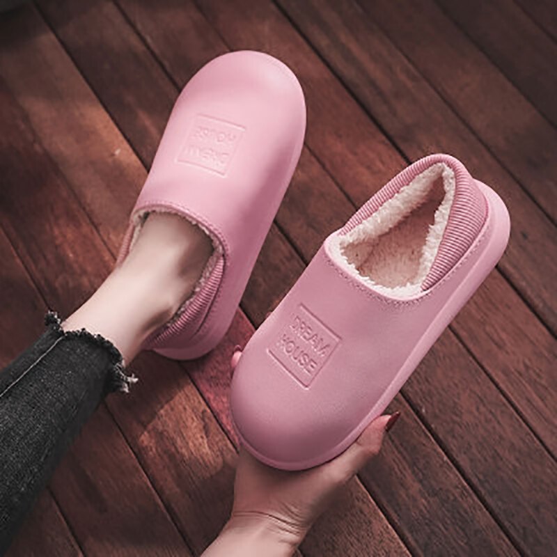 Winter Warm Cotton Slippers Women Thick Bottom Plus Velvet Anti-Slip Loafer Home Shoes Woman Waterproof Couple Slipper Shoes