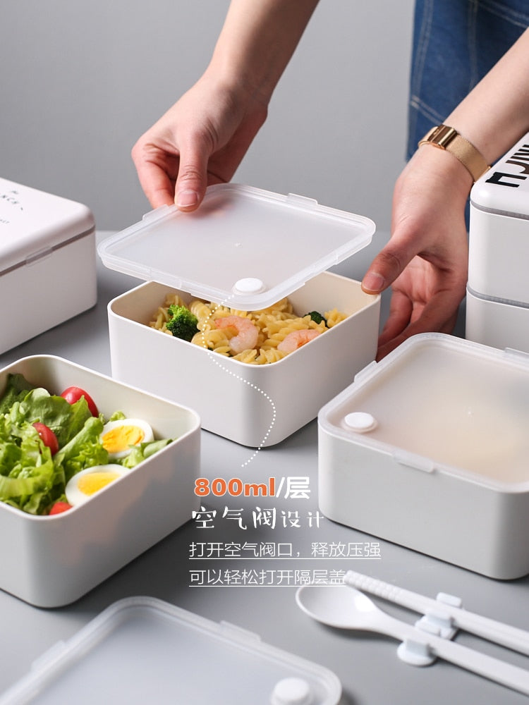 800ml Japanese Microwave Lunch Box Portable Kids Plastic Bento Box 2 Layer  Microwave Dinnerware Food Storage Container Lunchbox