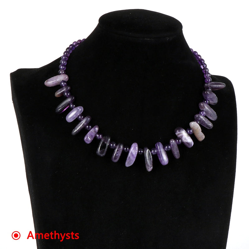 Women Natural Stone Amethyst India Onyx Lapis Lazuli Necklace Irregular Gemstone Beaded Clavicle Chain Chokers Party Jewelry