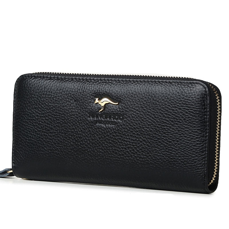 KANGAROO KINGDOM fashion women wallets genuine leather long zipper wallet brand female clutch purse