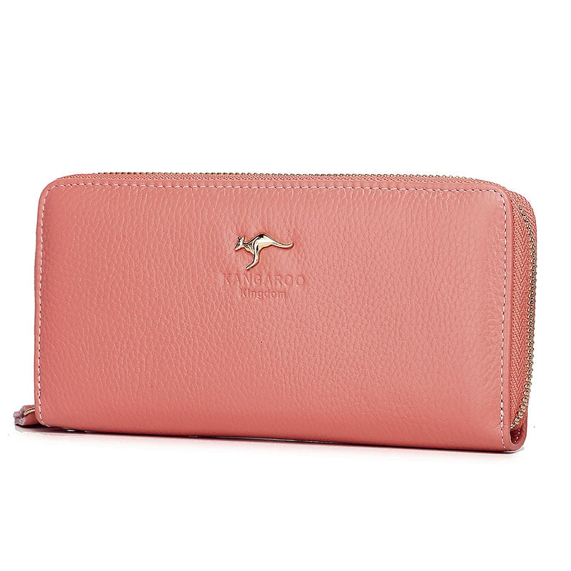 KANGAROO KINGDOM fashion women wallets genuine leather long zipper wallet brand female clutch purse