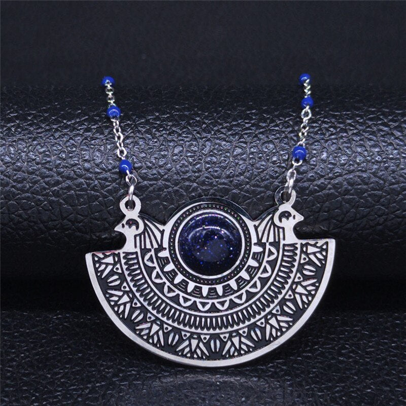 AFAWA Phoenix Bird Stainless Steel Necklace Women Blue Color Natural Stone Statement Necklace Jewelry collar mujer N3312S02