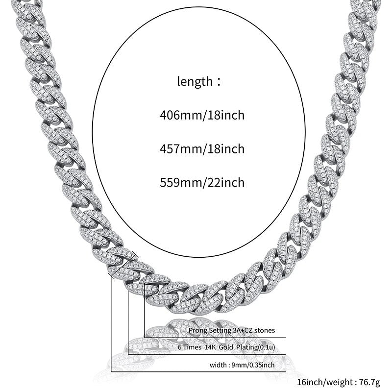 JINAO NEW 9mm Necklace High Quality Miami Iced Micro Pave Cubic Zirconia Necklace Hip Hop Fashion Men and Women Jewelry For Gift