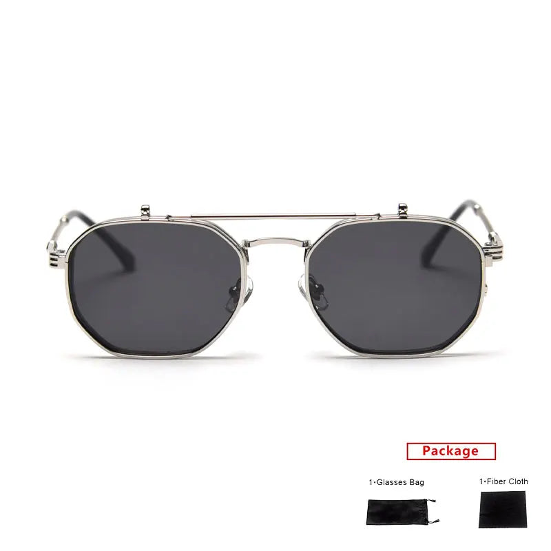 mimiyou Polarized Polygon Flips Up Sunglasses Women Vintage Punk Sunglasses Men Sun Glasses Women Brand UV400 Eyeglasses Shades