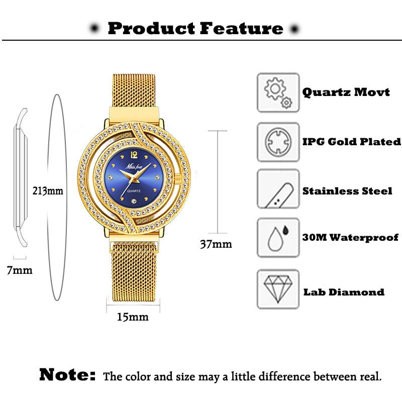 MISSFOX Magnetic Watch Women Luxury Brand Waterproof Diamond Women Watches Hollow Blue Quartz Elegant Gold Ladies Wrist Watch